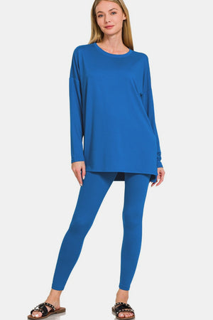 Zenana Buttery Soft Top and Leggings Lounge Set Classic Blue