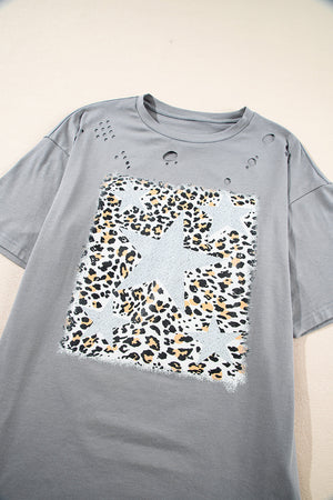 Leopard Stars Distressed Graphic Tee