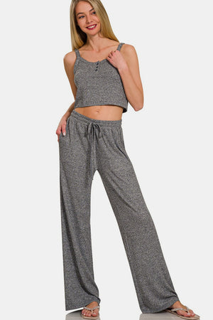 Zenana Drawstring Wide Leg Pants with Side Pockets Black