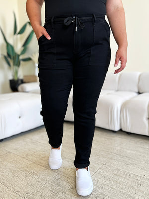 Judy Blue High Waist Jet Black Double Roll Cuff Jogger Jeans