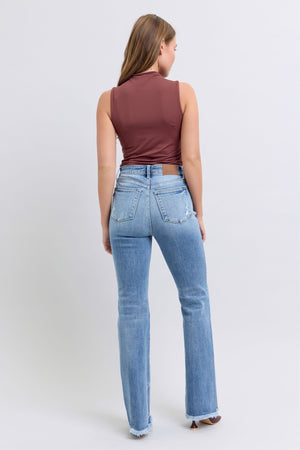 Judy Blue High Waist Frayed Hem Bootcut Jeans Tall