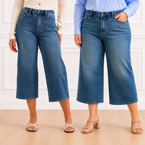Judy Blue High Waist Dottie Wide Leg Crop Jeans in Medium Quarry Fade
