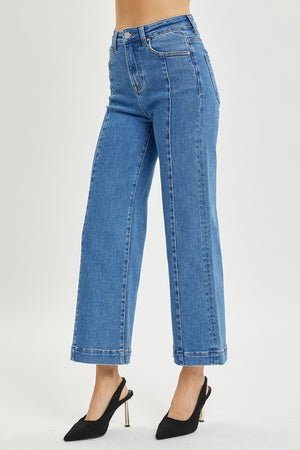 RISEN High Rise Wide Leg Front Seam Trouser Flare Cropped Jeans