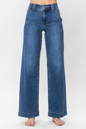 Judy Blue High Waist Double Button Wide Leg Trouser Jeans