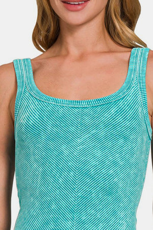 Zenana Ribbed Scoop Neck Mineral Washed Tank Teal