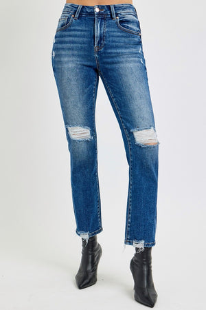 RISEN High Rise Distressed Crop Straight Jeans