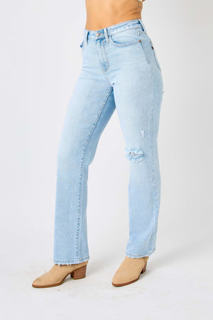 Judy Blue High Waist Front & Back Distressed 90's Straight Leg Jeans