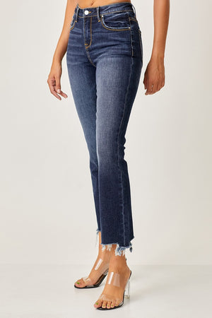 RISEN High Rise Raw Cut Hem Slim Straight Leg Jeans