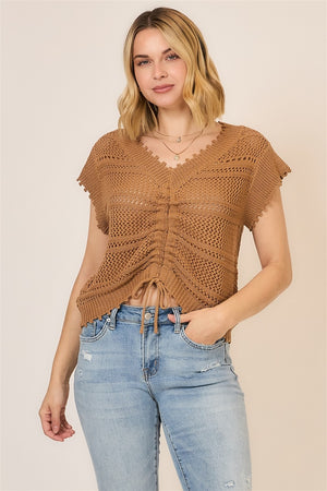 Ruched Sweater Knit Top In Sahara
