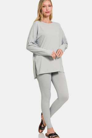 Zenana Buttery Soft Top and Leggings Lounge Set Lt Grey