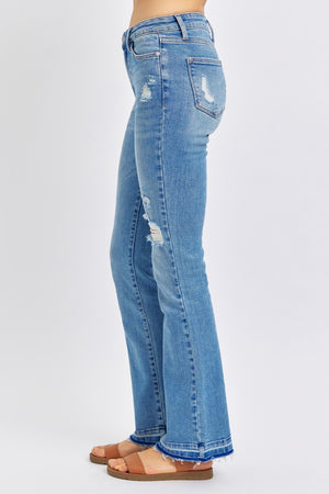 Judy Blue Mid Rise Release Hem Distressed Vintage Bootcut Jeans