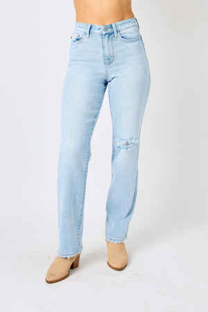 Judy Blue High Waist Front & Back Distressed 90's Straight Leg Jeans