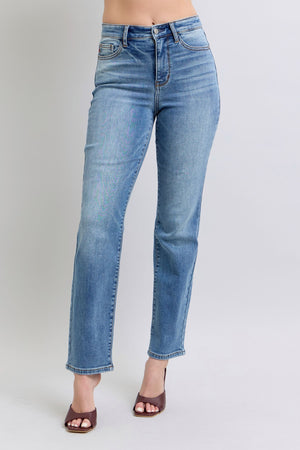 Judy Blue High Waist Vintage Wash Brushed Thermal Straight Leg Jeans