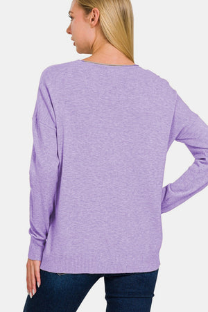 Zenana Front Seam Round Neck Sweater Lavender