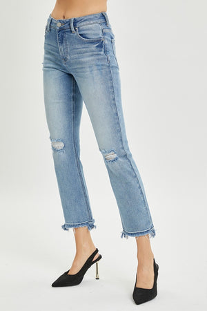 RISEN High Rise Distressed Cropped Straight Leg Jeans