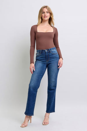 Judy Blue Mid rise Side Seam Detail Straight Leg Jeans