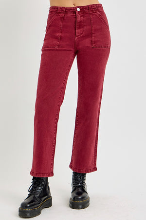 RISEN High Rise Ankle Flare Jeans with Patch Pockets