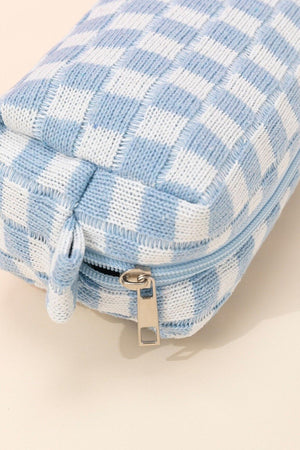 Zenana Checkered Pattern Knitted Cosmetic Pouch - 6 colors