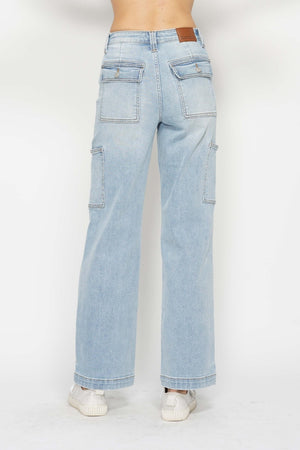 Judy Blue High Waist Light Wash Straight Leg Cargo Jeans