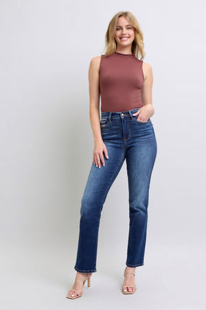 Judy Blue High Waist Vintage Dark Wash Thermal Straight Leg Jeans