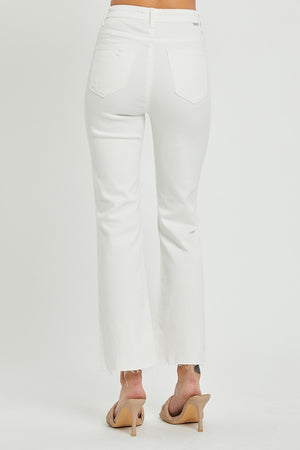 RISEN High Rise Button Fly Straight Leg Ankle Jeans in White