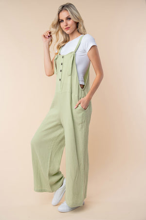 Texture Sleeveless Wide Leg Jumpsuit in Sage