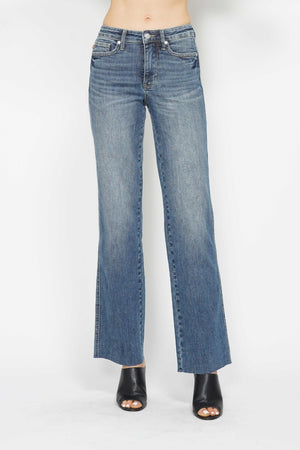 Judy Blue Mid Rise Tummy Control Vintage Raw Hem Straight Leg Jeans