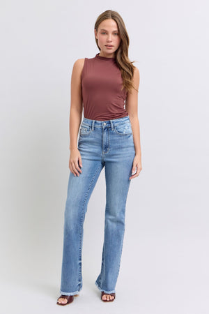 Judy Blue High Waist Frayed Hem Bootcut Jeans Tall