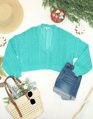 Callie Cropped Cardigan - Aqua by Michelle Mae