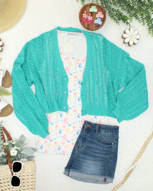Callie Cropped Cardigan - Aqua by Michelle Mae