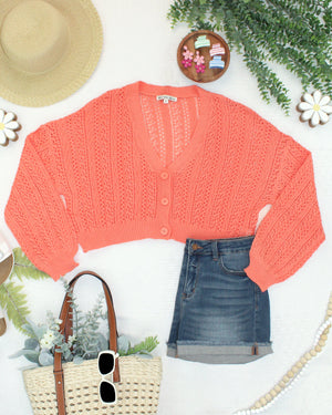 Callie Cropped Cardigan - Melon by Michelle Mae