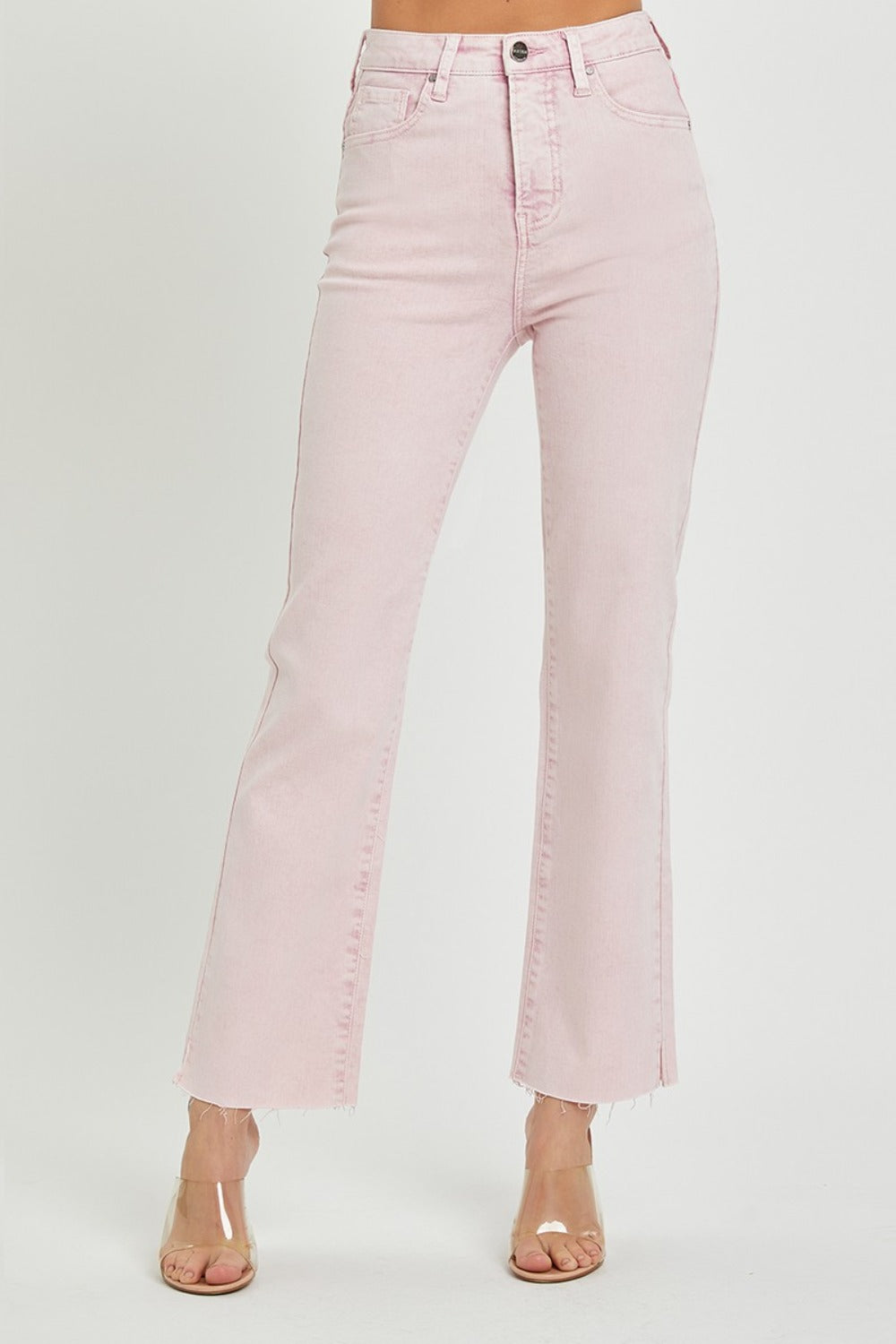 RISEN High Rise Tummy Control Straight Leg Jeans in Acid Pink