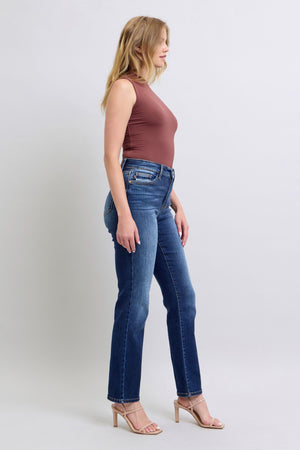 Judy Blue High Waist Vintage Dark Wash Thermal Straight Leg Jeans