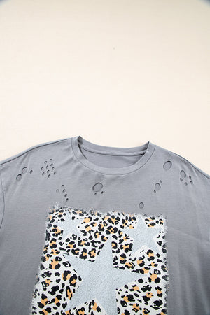 Leopard Stars Distressed Graphic Tee