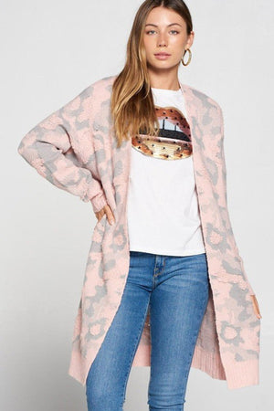 Multi Color Long Sleeve Cardigan - Pink