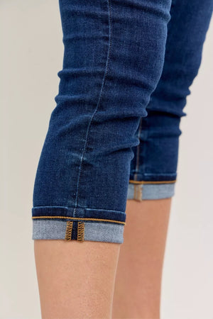 Judy Blue High Waist Dark Denim Capri with Cuff Jeans
