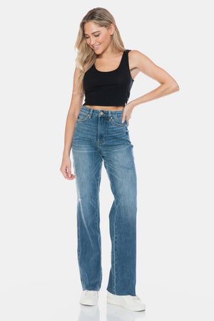 Judy Blue High Waist Tummy Control Cut Raw Hem Straight Leg Jeans (Tall 33" Inseam)