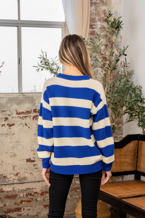 Contrast Navy Striped Round Neck Sweater