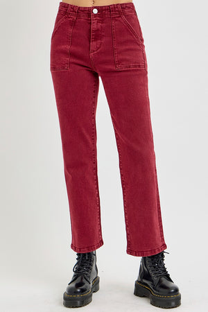 RISEN High Rise Ankle Flare Jeans with Patch Pockets