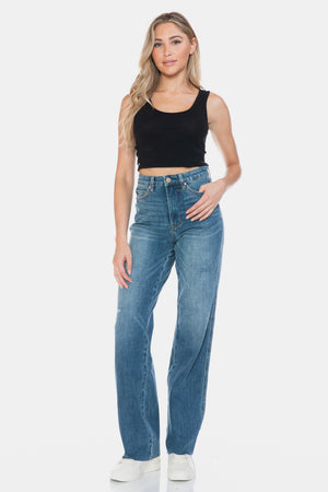 Judy Blue High Waist Tummy Control Cut Raw Hem Straight Leg Jeans (Tall 33" Inseam)