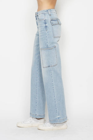 Judy Blue High Waist Light Wash Straight Leg Cargo Jeans