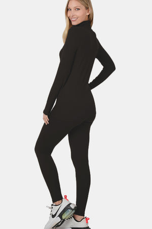 Zenana Buttery Soft Turtleneck Top and Leggings Lounge Set Black