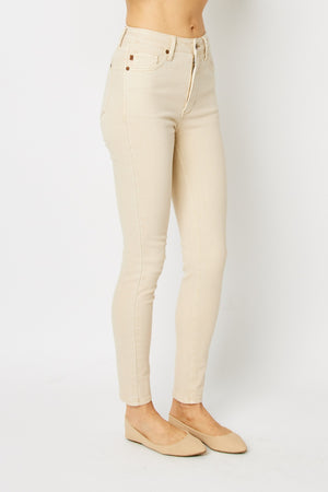 Judy Blue High Rise Garment Dyed Bone Tummy Control Skinny Jeans