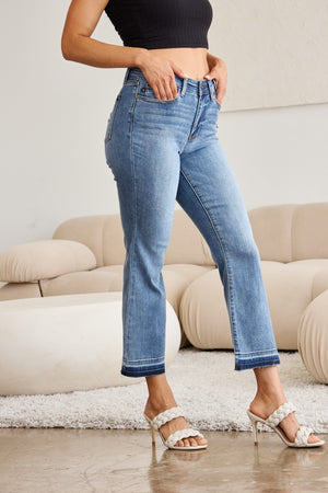 Judy Blue Mid Rise Release Hem Cropped Bootcut Jeans