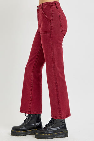 RISEN High Rise Ankle Flare Jeans with Patch Pockets