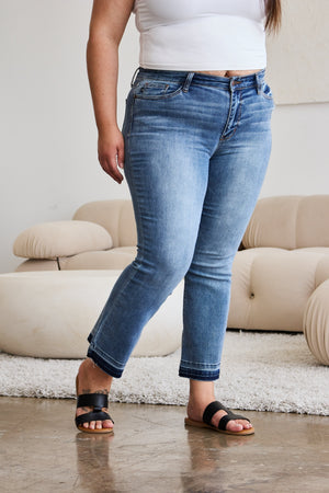 Judy Blue Mid Rise Release Hem Cropped Bootcut Jeans