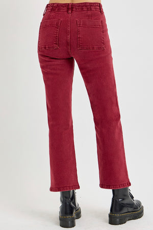 RISEN High Rise Ankle Flare Jeans with Patch Pockets