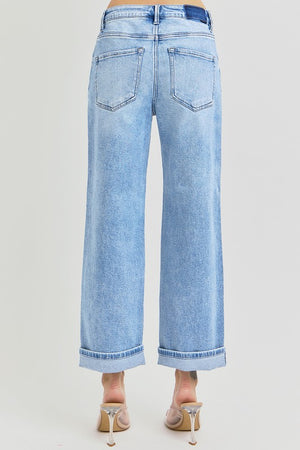 RISEN High Waist Ankle Barrel Wide Leg Cuffed Jeans