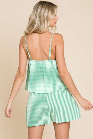 Double Flare Striped Romper Candy Green
