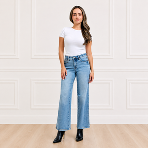 Judy Blue Mid Rise PETITE Tummy Control Vintage Wash Straight Leg Jeans